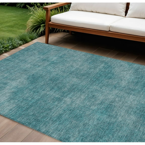 8' X 10' Teal Blue Washable Indoor Outdoor Area Rug