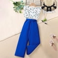 thumbnail image 4 of Hpgjzj Girls' Summer 2 Pcs Outfit Ruffle Edge Tight Sleeveless V-neck Top and Blue Rose Printed Pleated Wide Leg Pants 2024, 4 of 7