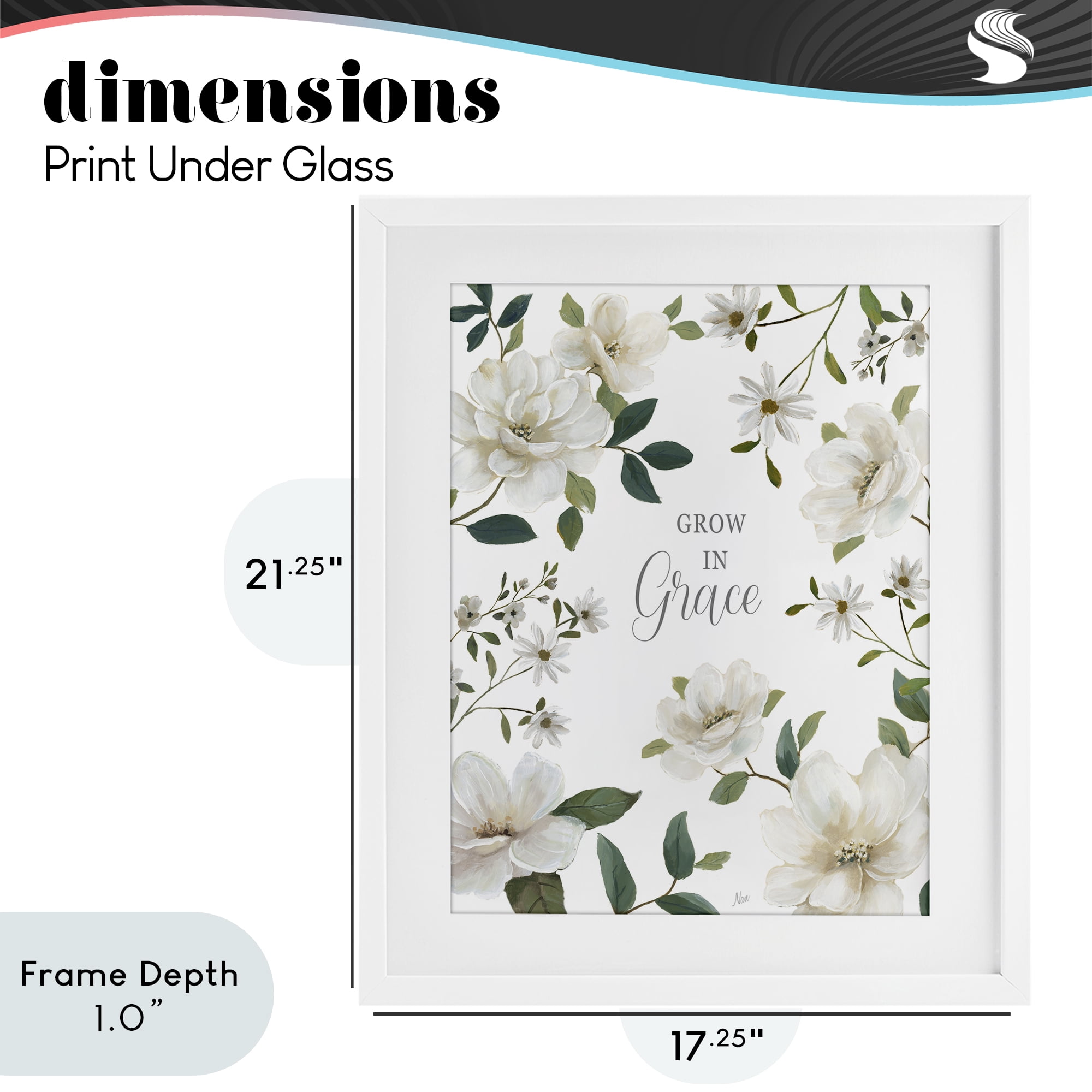 Stupell Industries Floral Grow In Grace White Framed Print Under Glass, design by Nan