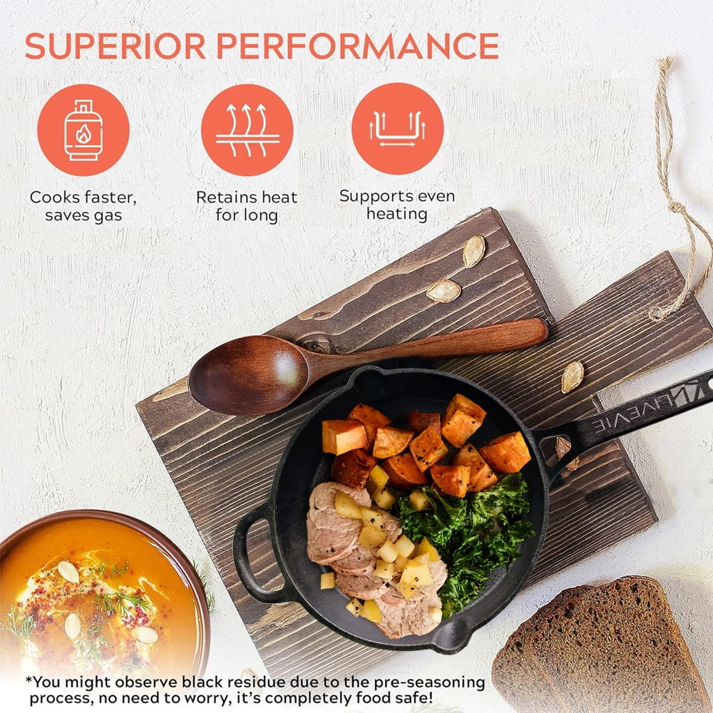 Cast Iron Griddle Pan (Tawa) with Long Handle, Pre-Seasoned Flat Skillet for Roti, Dosa, Pancakes, Tortillas, Heavy-Duty Shallow Frying Pan for Gas, Grill, or Open Fire, 10 Inch