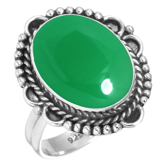 925 Sterling Silver Ring For Women - Girls Natural Green Onyx Gemstone Silver Ring Size 11.5 May Birthstone Fashion Silver Ring Size 11.5 Halloween Gift For Women 925 Silver Gemstone Jewelry