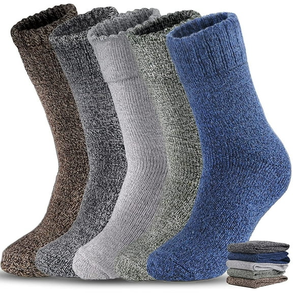 LEZMORE 5 Pairs Plus Velvet Thick Solid Color Men Wool Socks, Thick Warm Winter Socks, Hiking Socks Soft Casual Socks For Men