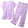 thumbnail image 3 of Women's Capri Pajama Set 2Pcs Short Sleeve Top Capri Pants Sleepwear Loungewear, 3 of 9