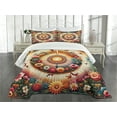 thumbnail image 3 of Ambesonne Floral Quilted Bedspread Set 3 Pcs, Botanical Colorful Circle, King Size, Orange Evergreen Pink, 3 of 5