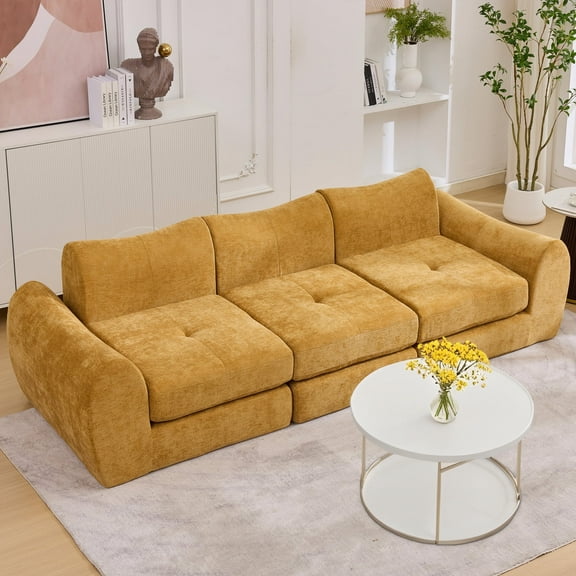 MAXMAXX 102" Cloud Sofa, 4-in-1 Folding Sofa Bed, Floor-Standing Boneless Couch, Futon Sofa Bed for Living Room, Bedroom and Entertainment Room(Yellow)