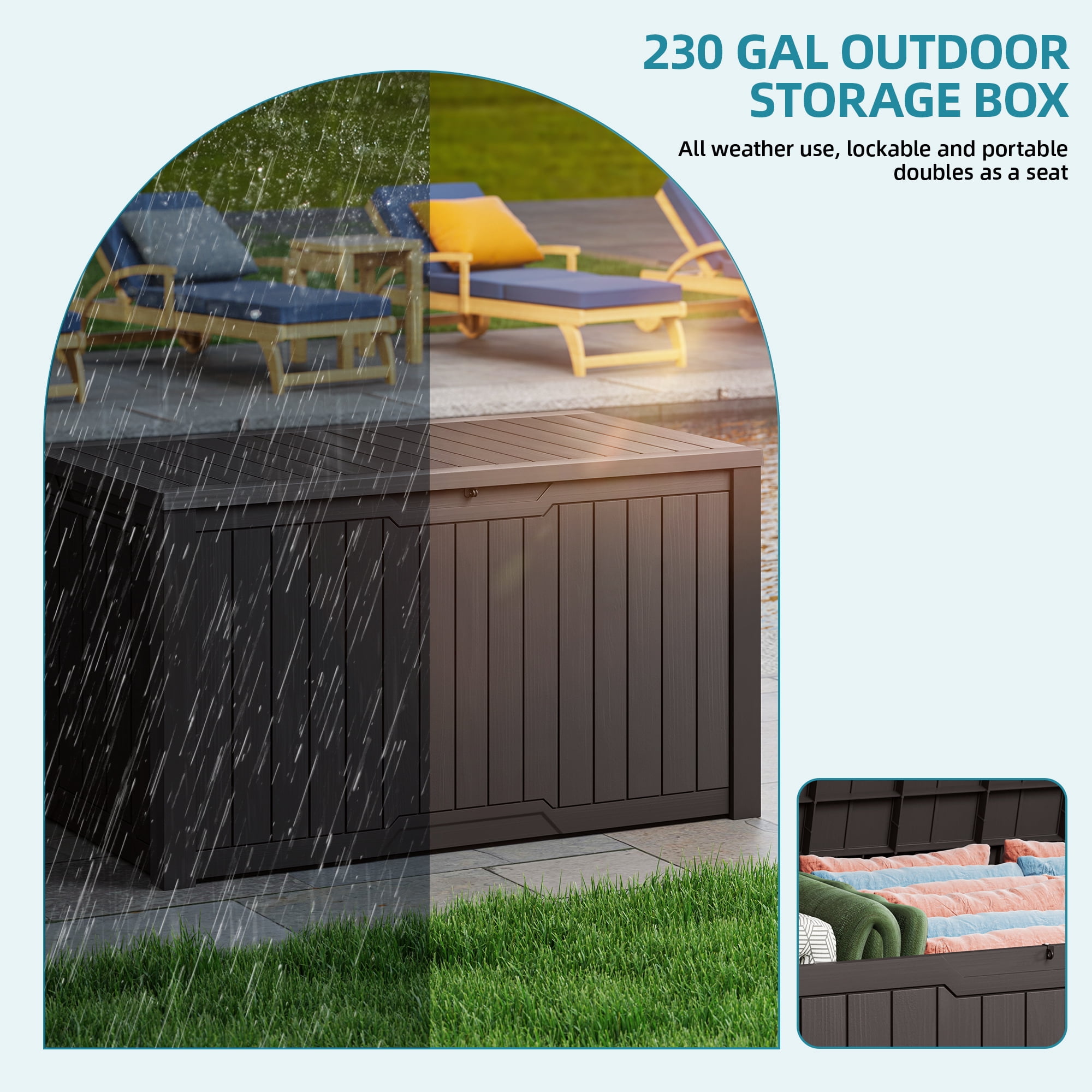 Uforic 240 Gallon XXL Large Weather Resistant Resin Deck Box, Lockable Outdoor Storage Box, Ideal for Patio Cushions, Garden Tools, Pool & Sports Equipment, Dark Brown
