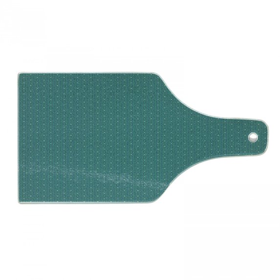 Geometric Cutting Board, Eastern Style Interlaced Moroccan Style Ornament Image, Decorative Tempered Glass Cutting and Serving Board, Wine Bottle Shape, Night Blue Sea Green, by Ambesonne