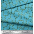 thumbnail image 3 of Soimoi Blue Silk Fabric Leaves & Geometric Printed Craft Fabric by the Yard 42 Inch Wide, 3 of 3