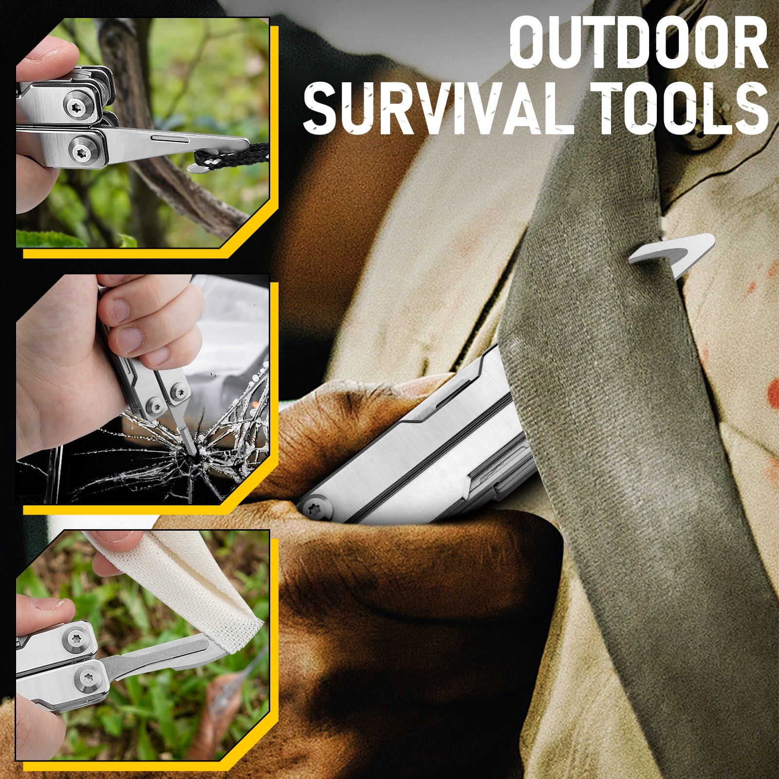 BIBURY Keychain Mini Multitool BI2052A, 8 in 1 EDC Scissors with Window Breaker, Seat Belt Cutter, Bottle Opener for Outdoor Survival, Mini Multi Tool with Pocket Clip, Gifts for Men and Women