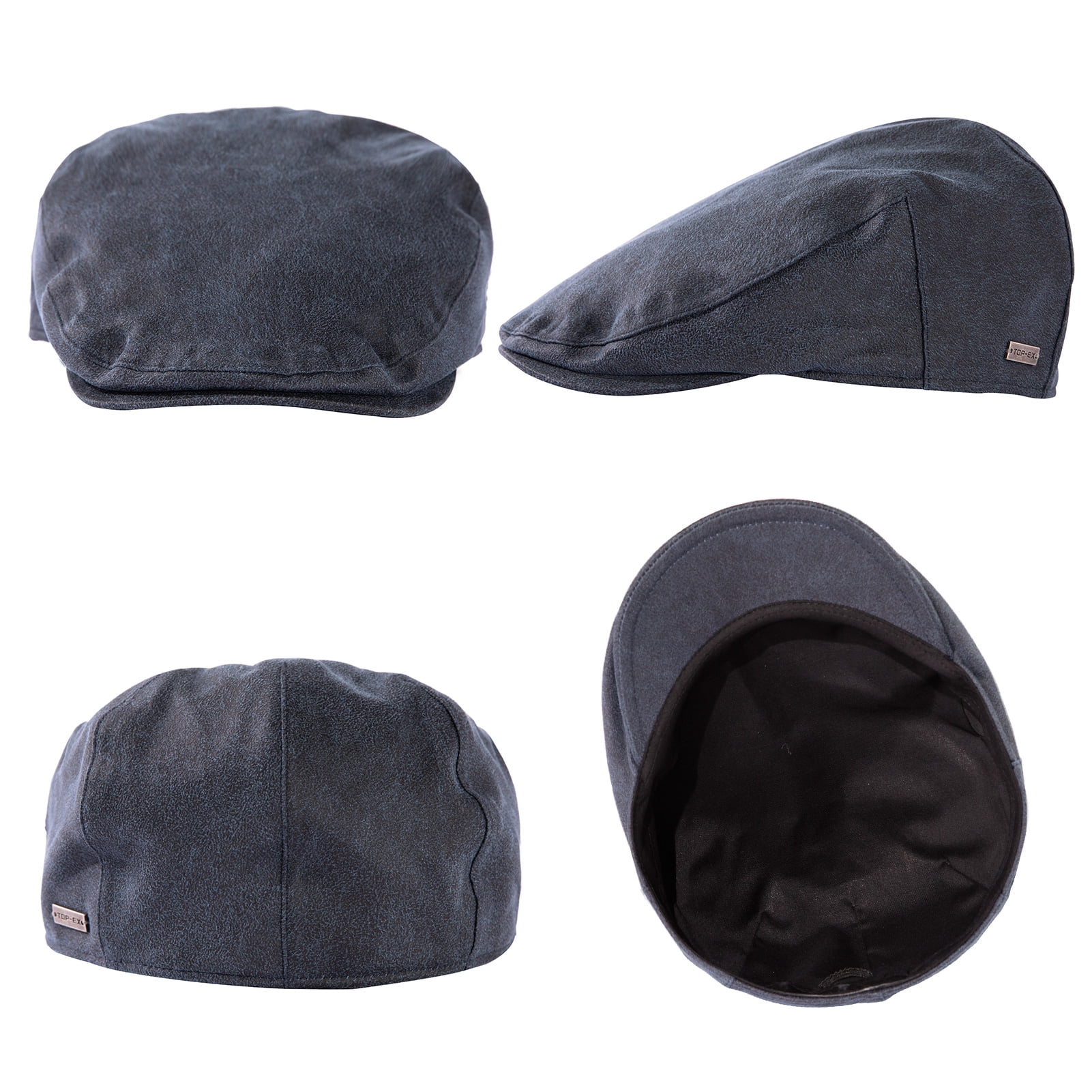 TOP-EX XL/3XL Mens Faux Leather Flat Cap Winter Newsboy Ivy Driving Hat Navy 3XL