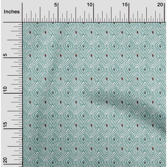 oneOone Cotton Jersey Dusty Teal Green Fabric Geometric Block Quilting Supplies Print Sewing Fabric By The Yard 58 Inch Wide