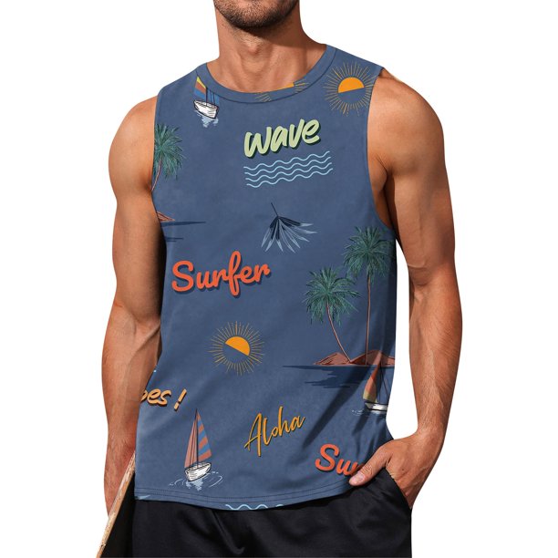 Summer Men's Solid Color Printed Sweat-absorbing Breathable Shoulder Expanding Sleeveless Vest XL