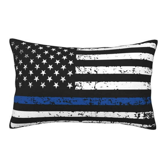 Honeii Thin Blue Line Flag Pattern Decorative Throw Pillow Case - Elevate Your Couch, Sofa, or Bed with Stylish Home Decor(No pillow core)-14"x20"