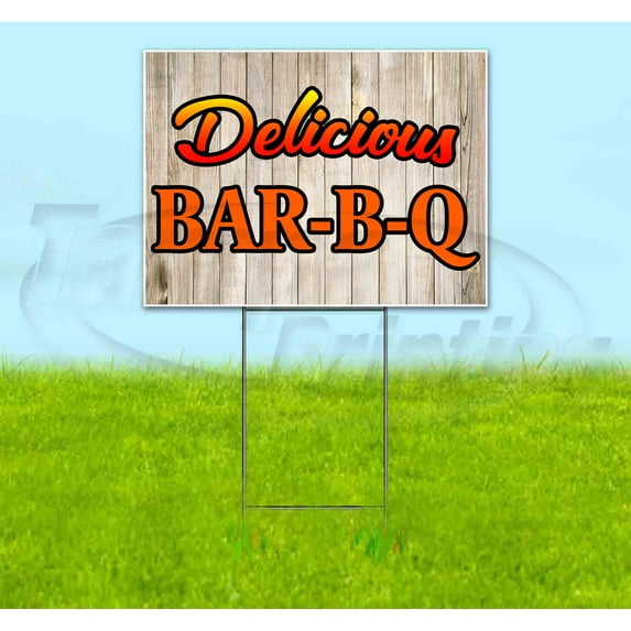 Delicious Bbq (18" x 24") Yard Sign, Includes Metal Step Stake