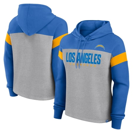 Women s Fanatics Heather Gray/Powder Blue Los Angeles Chargers Bold Play Call Pullover Hoodie