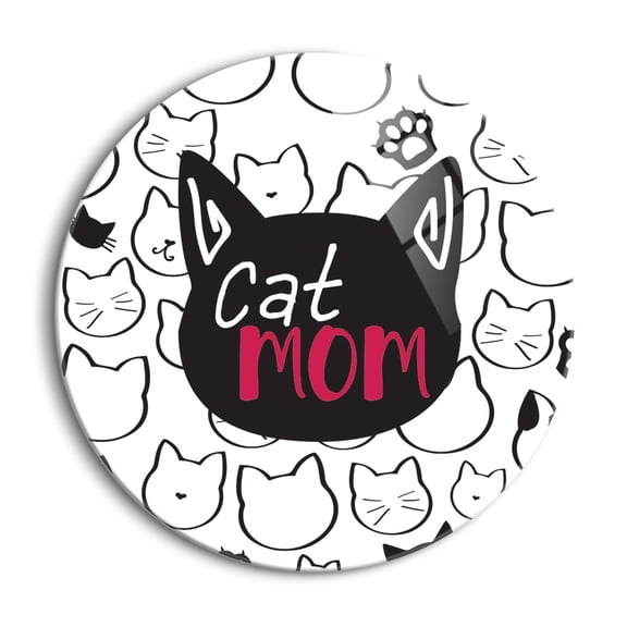 Cat Mom Black Cat Face 24 inch Glass Round Wall Hanging Sign