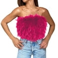 thumbnail image 7 of JWZUY Women Sleeveless Fur Feather Tube Tops Solid Color Strapless Backless Fluffy Slim Fit Off Shoulder Crop Top Sexy Camis Hot Pink#03 M, 7 of 7