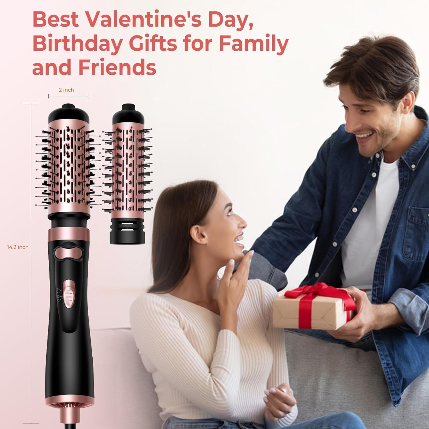 3 in 1 Rotating Hair Dryer Brush with Ionic Technology, Auto Spinning Blow Dryer for All Hair Types, 2 Detachable Brushes, 3 Heat Speed Settings, Corded Electric Styling Tool