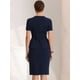 thumbnail image 4 of Vestido ajustado de manga corta con ribete en contraste y cuello redondo para mujer Azul oscuro S, 4 of 6