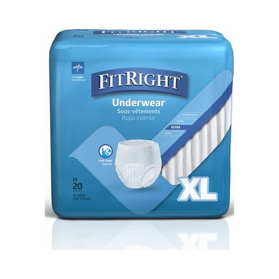FitRight Incontinence Underwear for Men and Women, Adult Diapers, Ultra Absorbent, XL, 56in to 68in, 80 Count