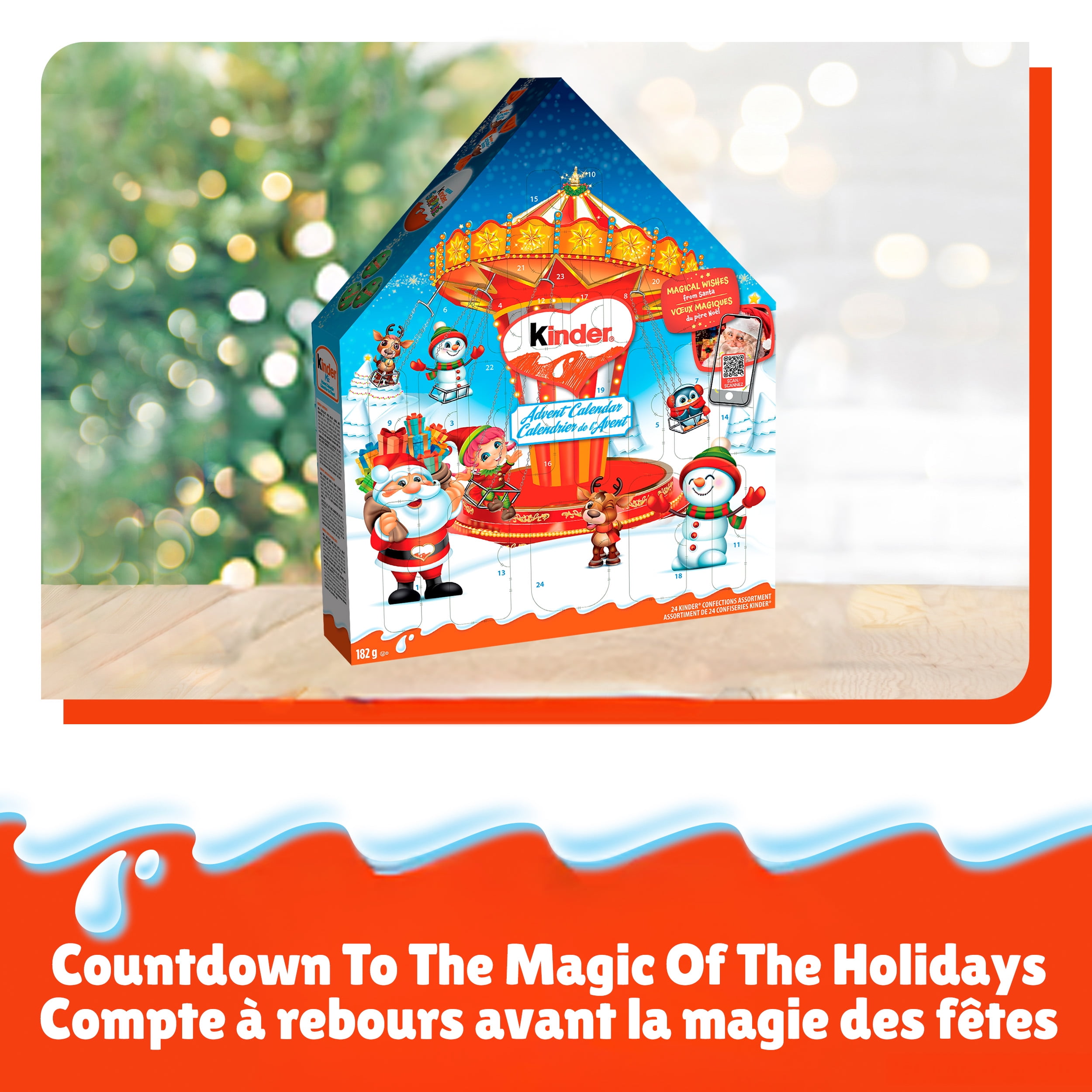 KINDER 2025 Calendrier de l'Avent, 24 Chocolats Assortis, Édition Classique, 182g 182G