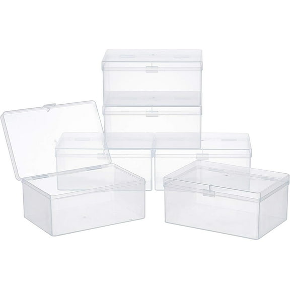 Polypropylene(PP) Storage Containers box Case with Lids and Hanger Hole Rectangle White 12.8x10.4x2.7cm Inner Size: 12.4x10cm Hole: 7mm 4pcs