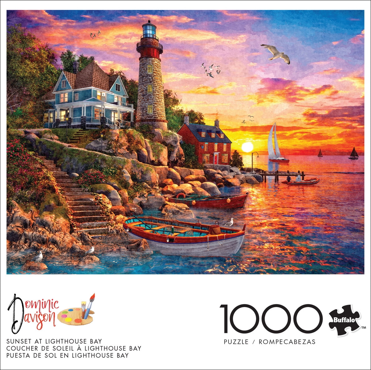 Buffalo Games Sunset at Lighthouse Bay 1000-Piece Interlocking Jigsaw Puzzles for Adults Ages 14+