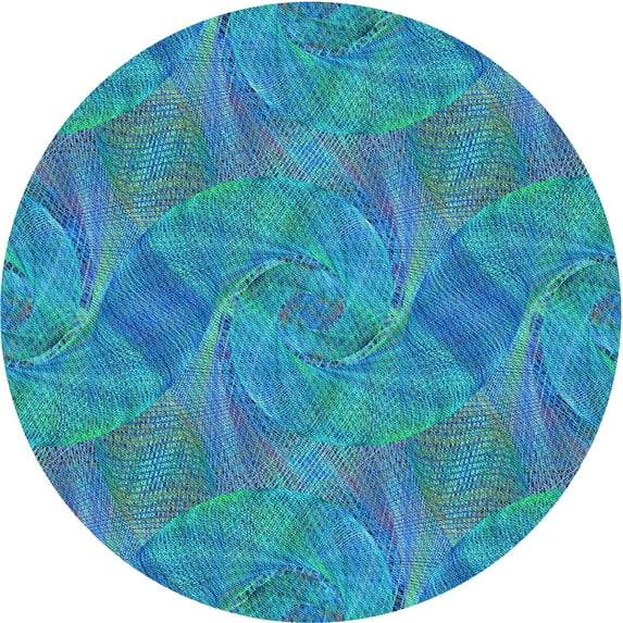 Ahgly Company Indoor Round Patterned Dark Turquoise Green Area Rugs, 5' Round