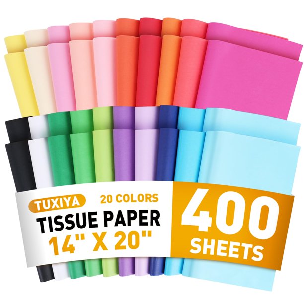 Papel de seda 400 hojas de 14 x 20 cm, 20 colores para embalaje de regalo