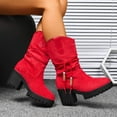 thumbnail image 2 of Red Ladies Fashion Suede Boots With Midsole And Round Toe For Leisure Wear In Cold Seasons, 2 of 9