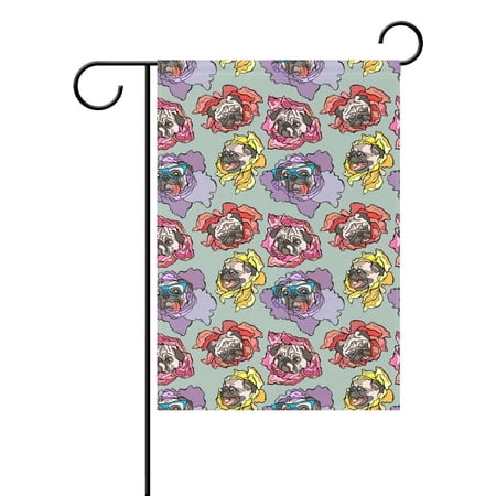 POPCreation Colorful Hipster Pug Dog Garden Flag Puppy Dog Outdoor Flag Home Party 12x18 inches