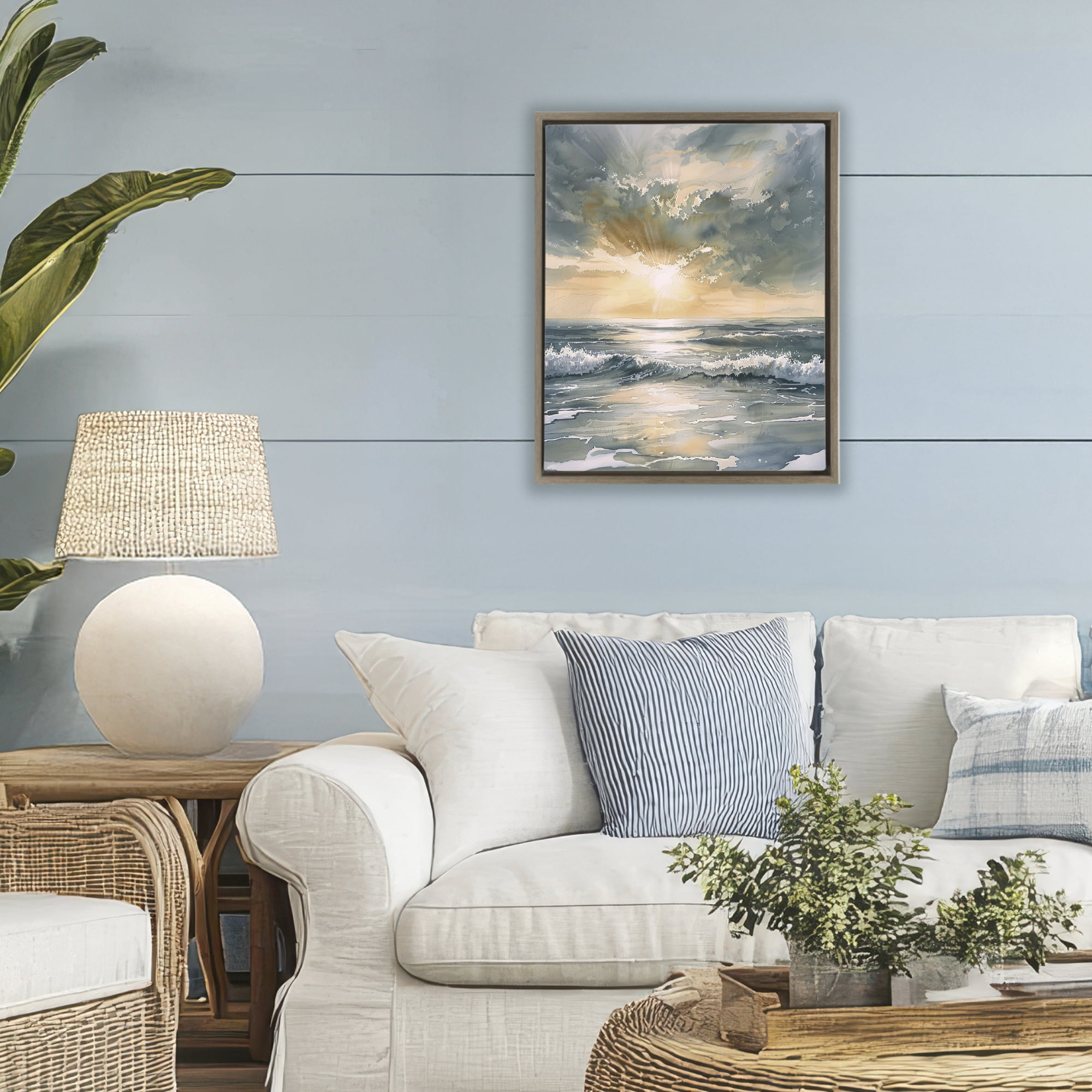 Stupell Industries Sunlit Waves Golden Reflection Brown Framed Floater Canvas Wall Art, design by Petal Prints Design