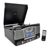 Pyle PTCD8UB - Retro Style Turntable Plays AM/FM Radio, MP3/WMA via USB/SD Card Readers, and Vinyl-to-MP3 Encoding Function (Black)