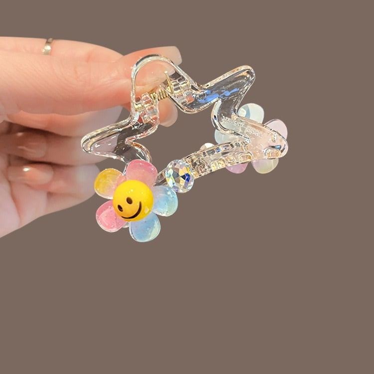 Simple hollow five-pointed star clip fixed clip star smiling face broken hair clip