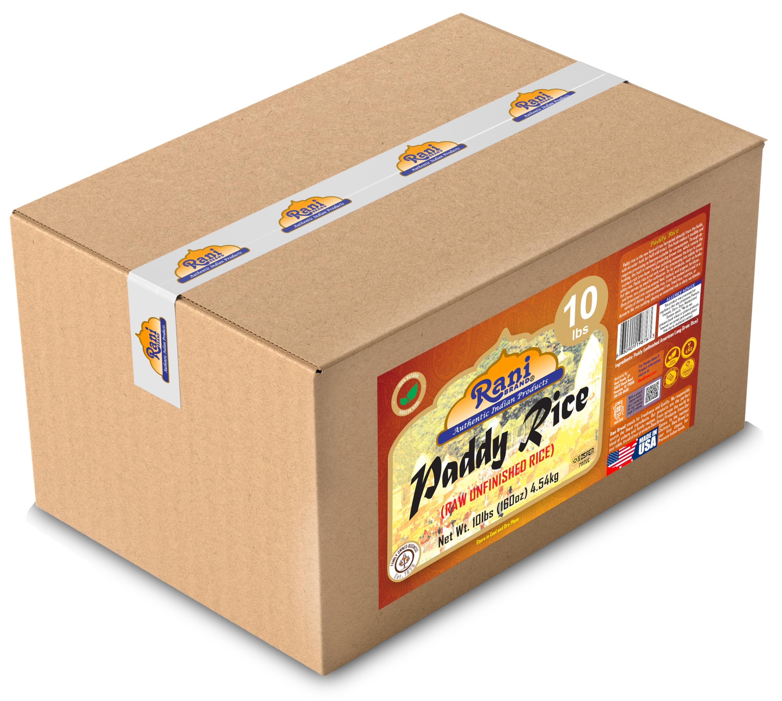 Rani Paddy Rice (Raw Unfinished Rice) 10lbs (160oz) 4.54kg Bulk Box ~ All Natural | Vegan | Gluten Friendly | NON-GMO | Kosher | Product of USA