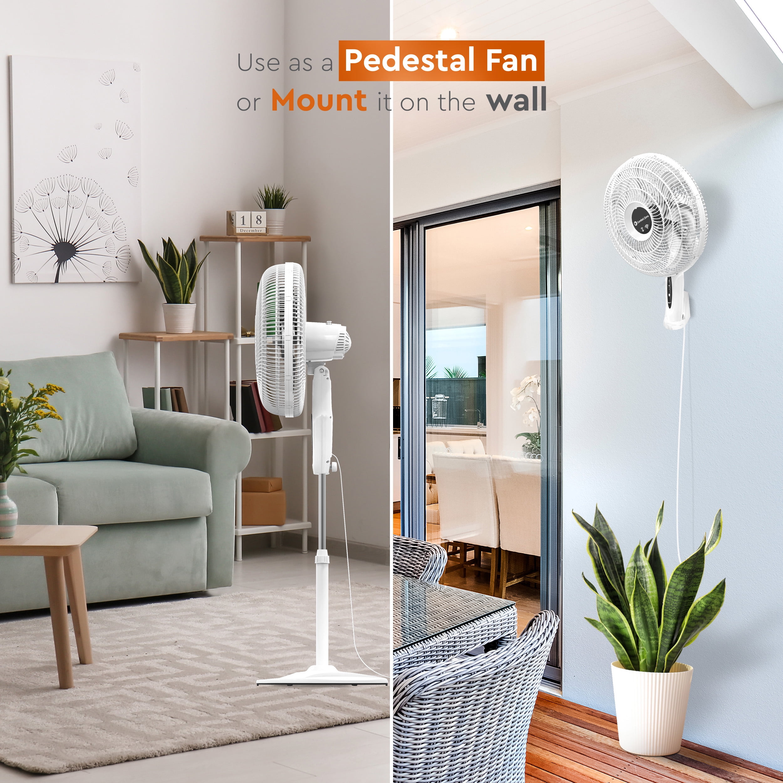 Comfort Zone 18" Smart Wi-Fi Oscillating Stand Fan, White