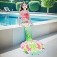 thumbnail image 2 of Girls Swimsuit Summer Colorful Fish Scale Ruffles Tops Briefs Fish Tail Split Swimsuits Set Girls Bathing Suit Hot Pink 12-13Y, 2 of 5