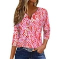 thumbnail image 2 of Womens 3/4 Sleeve Summer Tops Henley Neck Floral Shirts Loose Casual Half Sleeve Tshirts with Pocket, 2 of 4