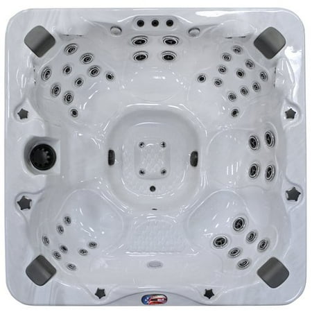 American Spas AM-756BS 6-Person 56-Jet Bench Spa with Bluetooth Stereo System, LED Streamer Waterfall, Ozone Sanitization