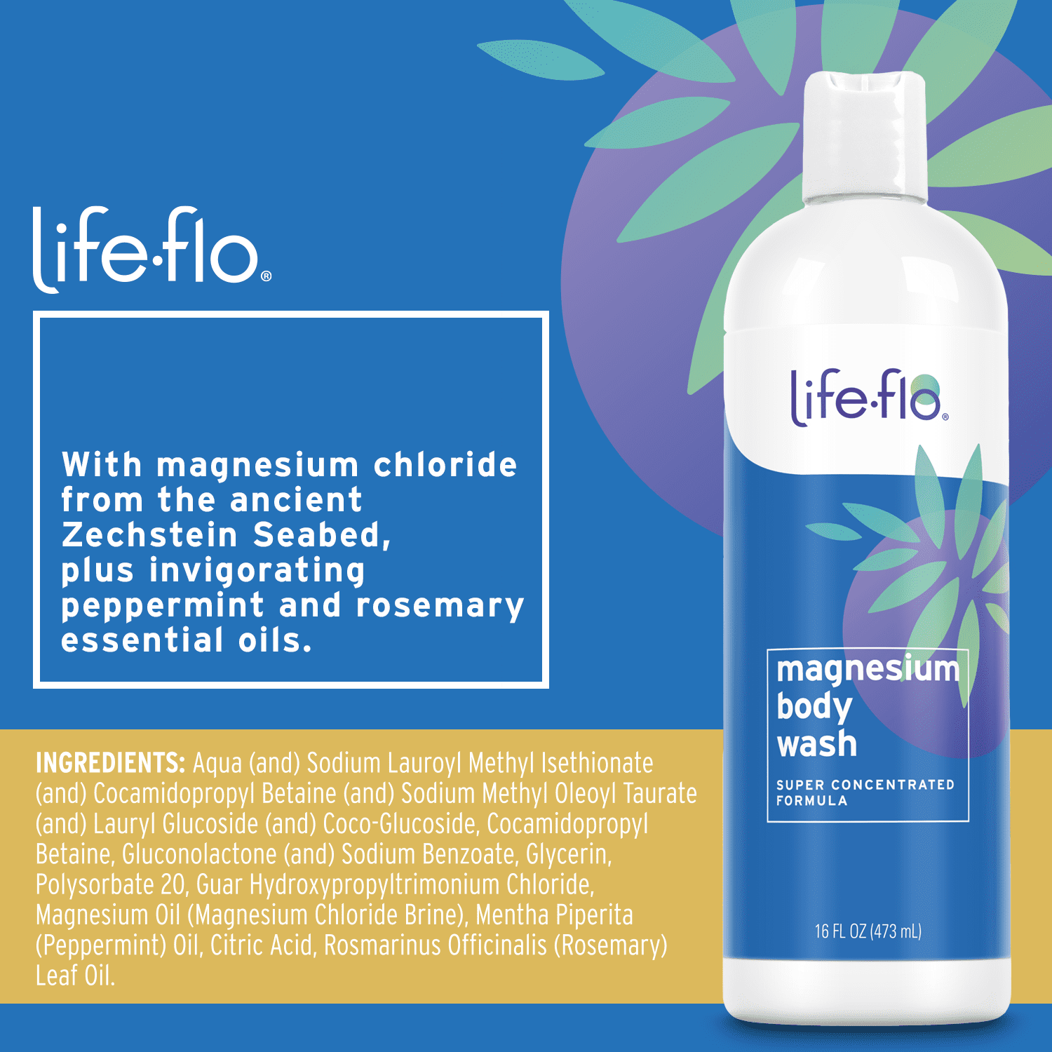 Life-flo Magnesium Shower Gel with Peppermint & Rosemary Oils for
