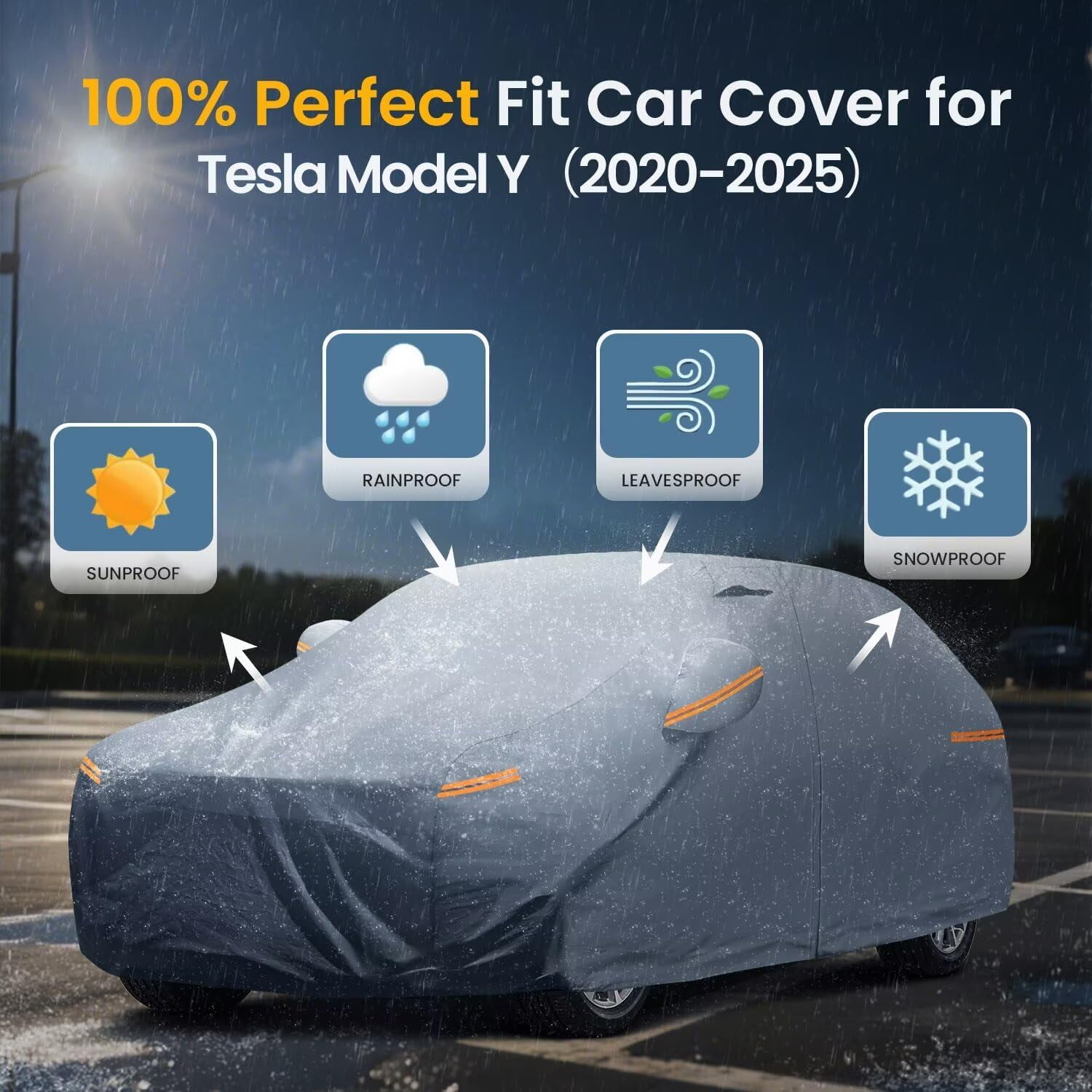 Waterproof Tesla Model Y/Model Y Juniper(2020-2026) Car Cover with Breathable Vents, [2026 Upgrade] Premium Covers Cotton Liner and Zipper Door, Sun Rain Snow Dust Uv Protection.(Gift Towel)