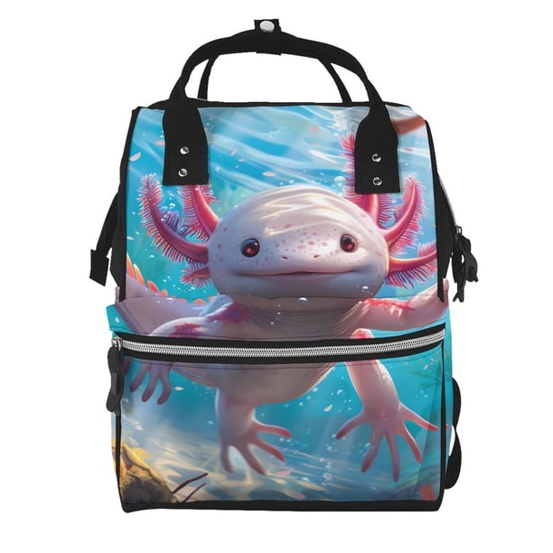 Fotbe Cute Underwater Axolotl Mochila Maternidad - Lona de Sarga Impermeable, Mochila de Pañales de Gran Capacidad con Múltiples Bolsillos y Correas Ajustables