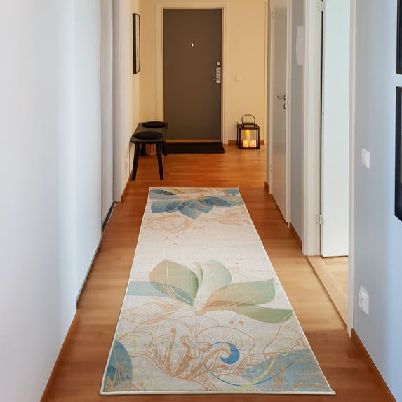 Flower Decorative Rug, Retro Floral Background Hibiscus Silhouettes Dramatic Romantic Nature Art, Quality Carpet for Bedroom Dorm and Living Room, 6 Sizes, Champagne White, by Ambesonne