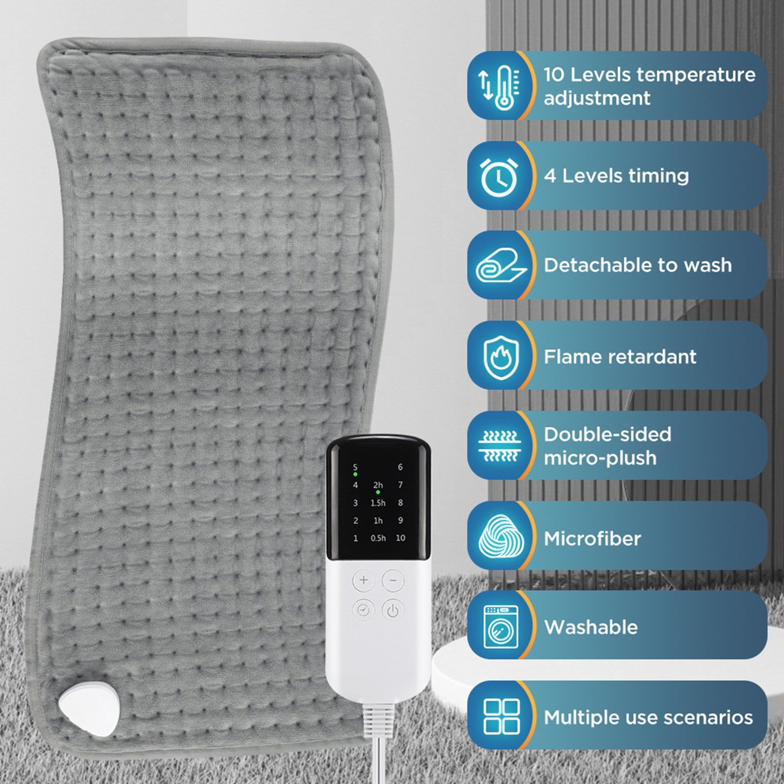 Electric Blanket - Foot, Back & Full-Body Warmer - 3-Speed Timer for Warming - 10-Level Temperature Adjustment Pain Relief Heated Pad Camping & Hiking Heating Thick Bed Blanket,Gray D