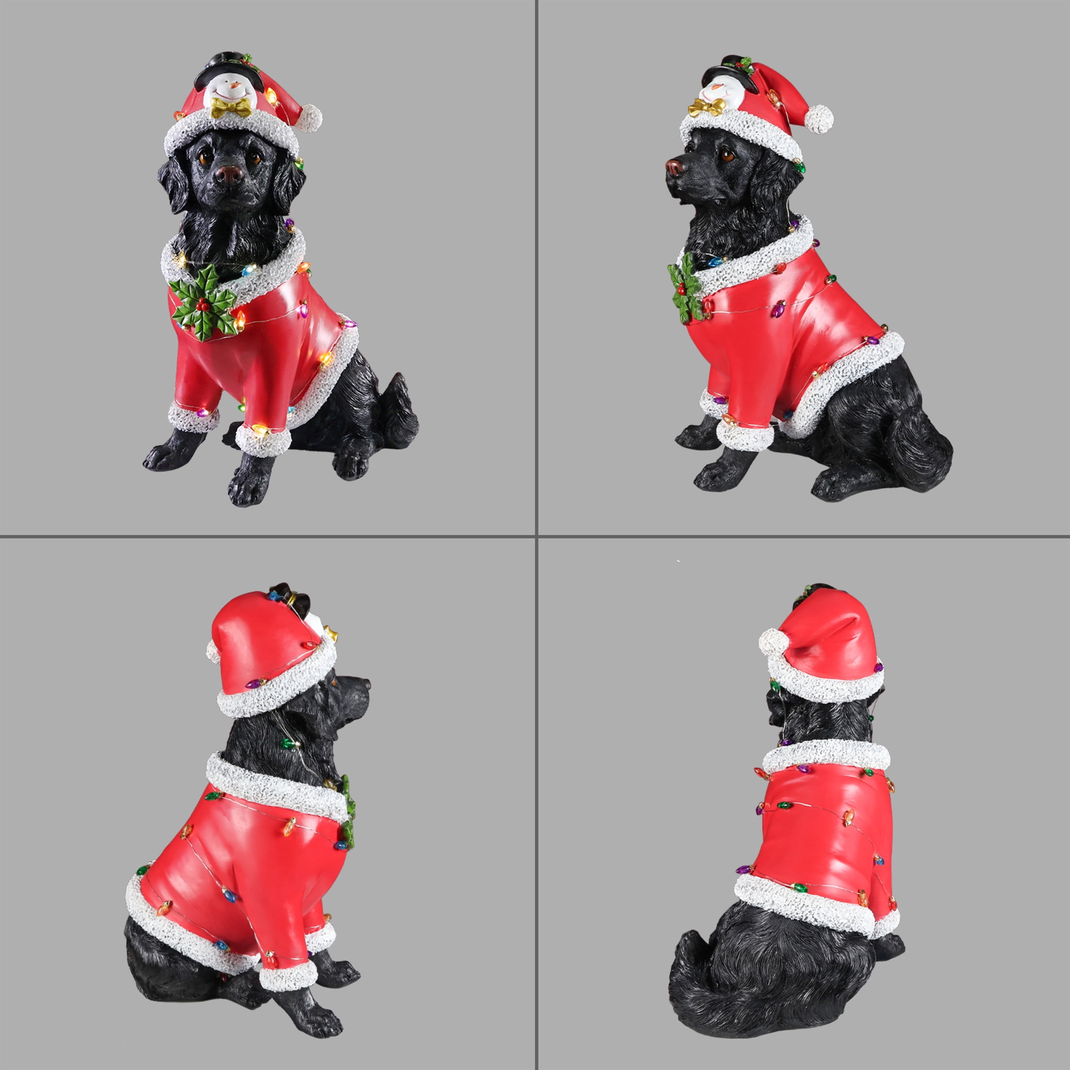 Noble House Christmas Golden Retriever Statue, Cheerful Holiday Dog Figurine in Santa Outfit, Black Fur & Red Shirt
