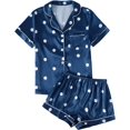 thumbnail image 1 of HSHDLDF Women's Striped Silky Satin Pajamas Short Sleeve Top with Shorts Sleepwear PJ Set, 1 of 4