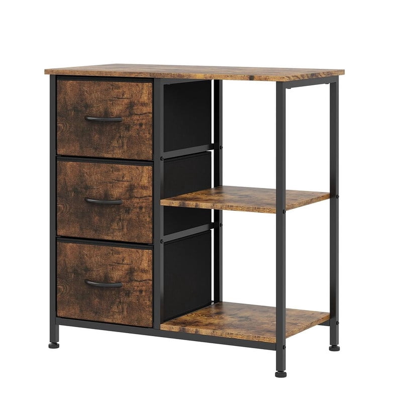 File Cabinet with 3 Drawers, Printer Stand with Open Shelves, Under Desk Storage Organizer for Home Office, Fabric Wood Top for Living Room