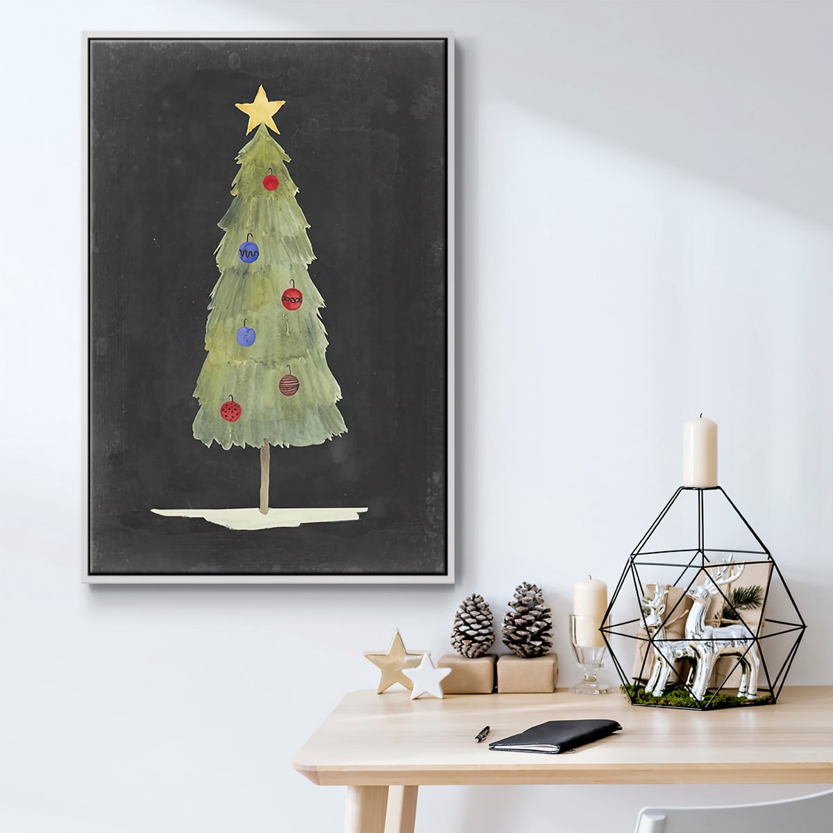 Christmas Glow II - Framed Gallery Wrapped Holiday Canvas - 27 x 41 - White Frame