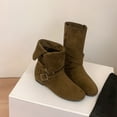 thumbnail image 4 of Womens Boots Fashion Strappy Suede Fold Over Ankle Booties Round Toe HIdden Wedge Low Heel Mid Calf Fall Boots Green 8, 4 of 7
