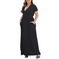 thumbnail image 3 of Vestido largo COSSEN para mujer, talla grande, cuello en V con bolsillos, negro, 3 of 5